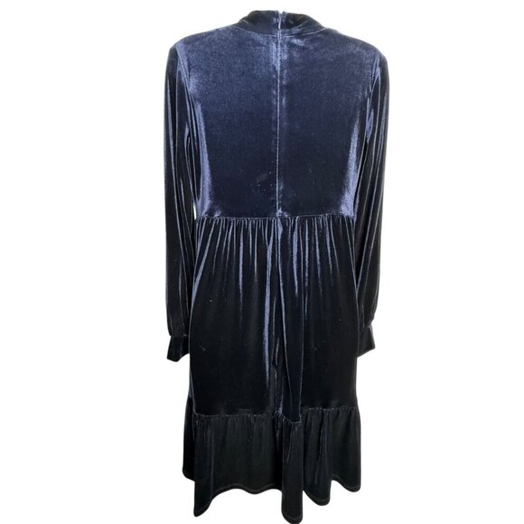 Taylor Navy Blue Velvet Long Sleeve tiered Shift Dress size 10P 10 Petite - Picture 3 of 6
